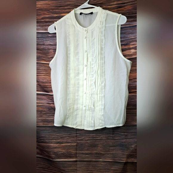 French Connection Anika Recycled Crepe Ruffle Top-CLOTTED CREAM: XL - Picture 1 of 7